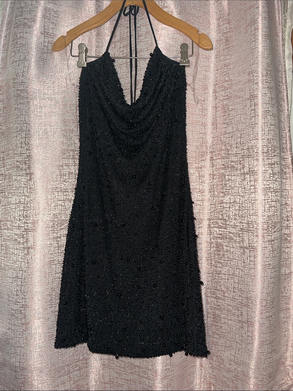 Fashion Nova Black Beaded Halter Mini Dress - Women's Elegant Evening Dress